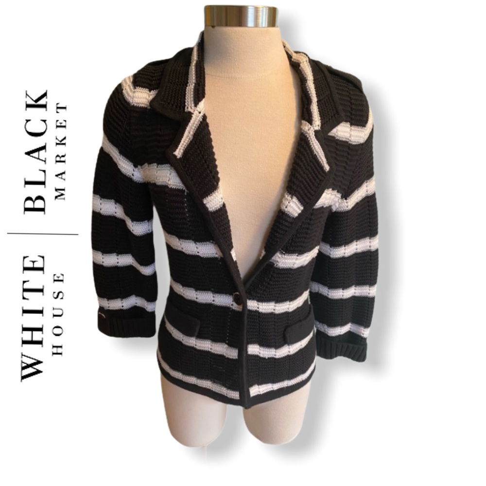 White House Black Market Black and White Striped Knit Cardigan